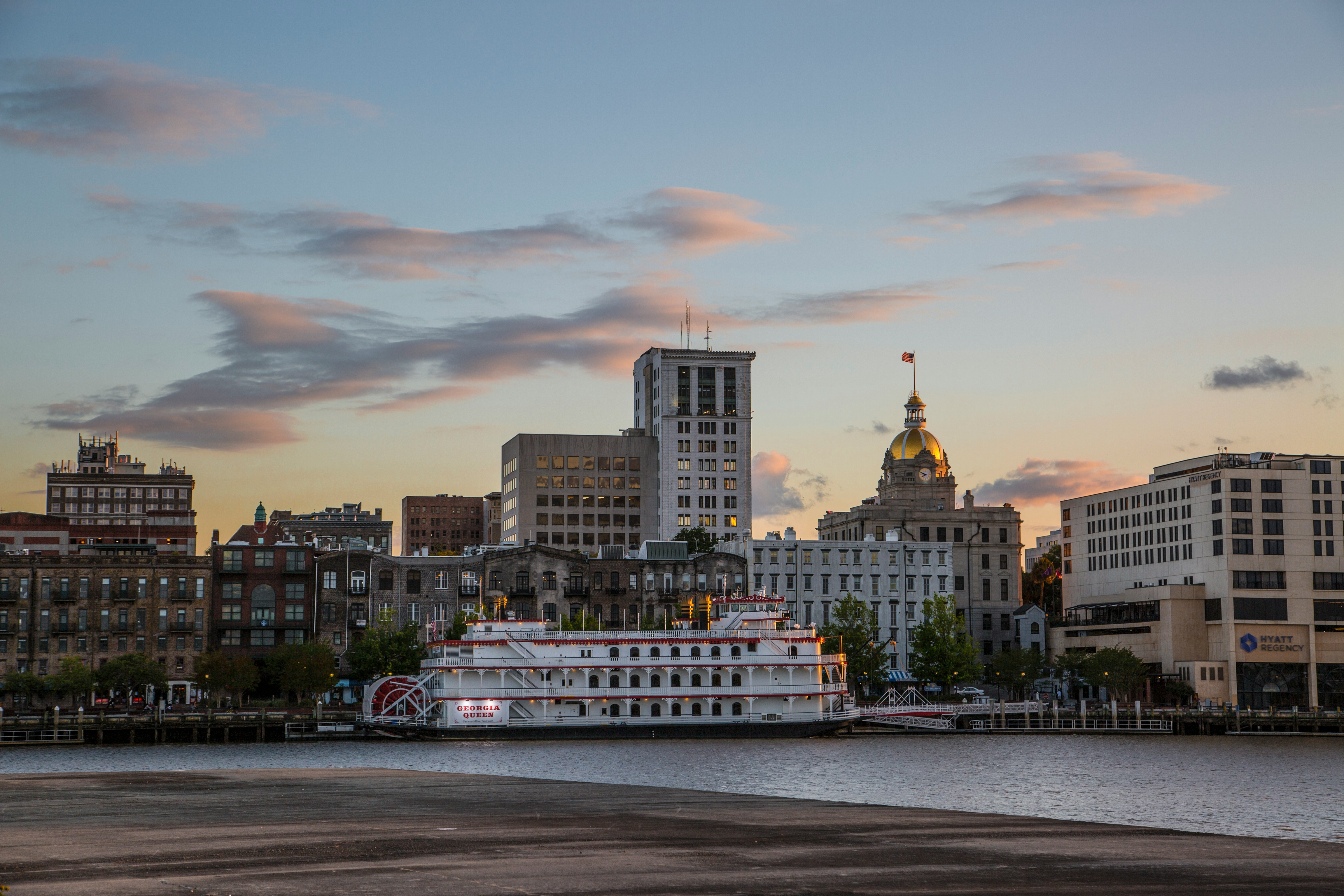 A shot of River Street Savannah Ga from across the river